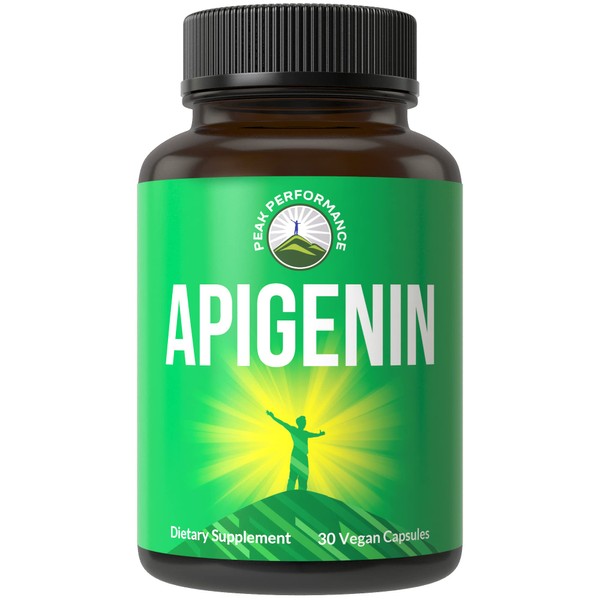 Peak Performance Apigenin Supplement Powerful Vegan Bioflavonoid Capsules for Relaxation, Sleep, Prostate Support. Non GMO, from Chamomile. Manufactured and Tested in The USA. for Men and Women. 50mg