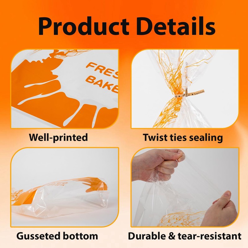 Lesibag Plastic Bread Bags with Ties, Clear Loaf Bags for