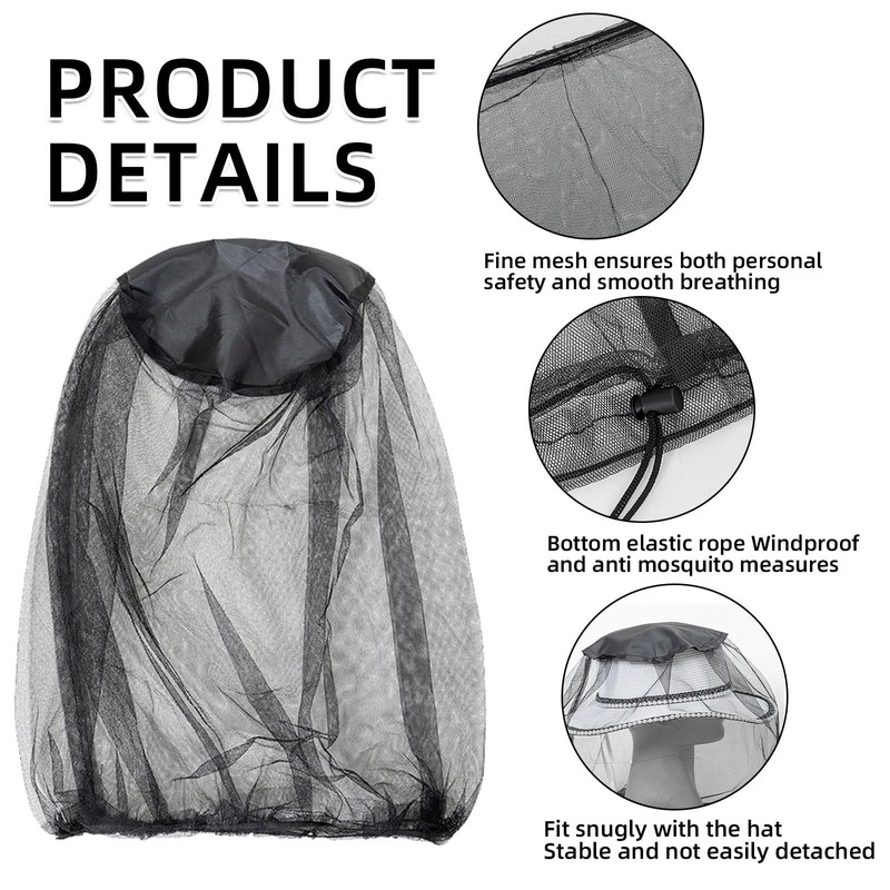 2 Pcs Midge Head Net, Nylon Mosquito Head Protecting Net,