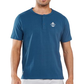 NORTHYARD Men's Henley Shirts Casual Short Sleeve Heavy Cotton T-Shirts Solid Basic Summer Tee Tops Seablue 2XL