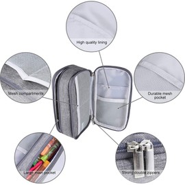 Large Capacity Pencil Case Big Pencil Bag Pouch High Storage 3 Compartments Pen Marker Holder Cases Office Stationery Organizer Supplies Makeup Bag Men Women (Gray, 8.3 * 4.1 * 2.4inch)