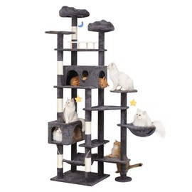 Meecal 85in Giant Cat Tree for Indoor Cats Large Adult, Tall Cat Tower with Scratching Post, Heavy Duty Cat Tree for Big Cats, Cozy Cat Condos with Hammock & Plush Perch for Maine Coon, Smoky Gray