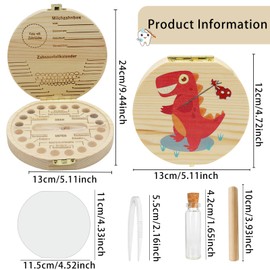 Wooden Tooth Box, Milk Tooth Box, Milk Tooth Box, Milk Teeth Girls, Storage Box for Children, Teeth Storage, Teeth Fairy Gifts for Girls & Boys (Dinosaur)