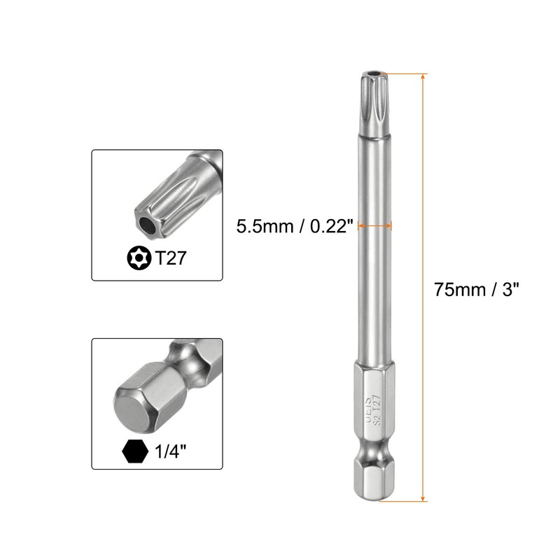 QUARKZMAN Pack of 2 T27 Security Torx Bit 1/4 Inch