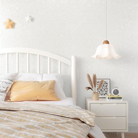 VEELIKE 15.7''x354'' Thick White Glitter Wallpaper Peel and Stick Sparkle White Glitter Contact Paper for Walls Cabinets Shelves Drawers Self Adhesive Removable Glitter Fabric Wallpaper for Bedroom