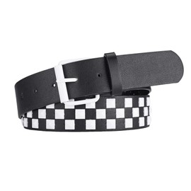 Lamerry Studded Belt, Checkered Pattern, Block Checker, PU Leather, Subcal, Metal, Punk Street, Y2K Rivet, 42.1 inches (107 cm), Men's, Women's, Black, White, Black