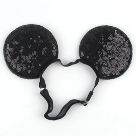 JIAHANG Baby Girls Adjustable Mouse Ears Headband, Black Sequin Ears With Elastic Hairband, Fashion Headwear for Infant Toddlers, Kids