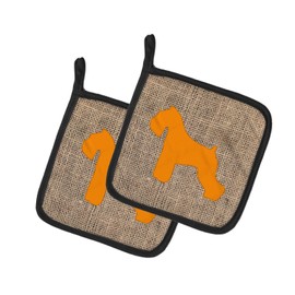 Caroline's Treasures Schnauzer Faux Burlap & Orange Pair of Pot Holders BB1073-BL-OR-PTHD, 7.5HX7.5W, Multicolor