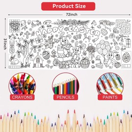 ZAKVOOR Giant Christmas Coloring Tablecloth, 30 x 73 Inches Paper Table Cover for Holiday Parties and Gatherings (Easter Rabbits)