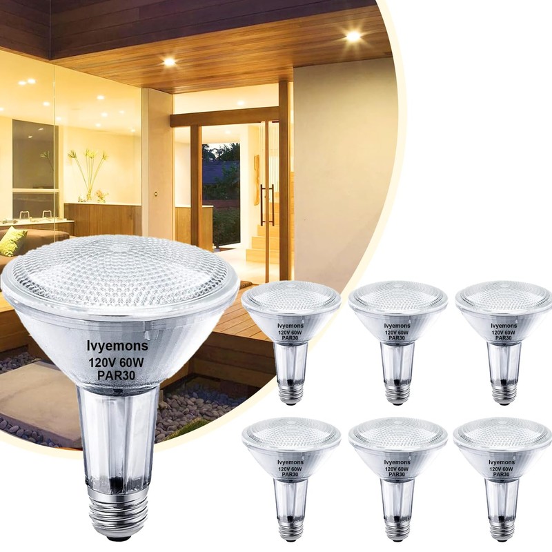 Ivyemons PAR30 Long Neck Halogen, 60W - 6 Pack PAR30