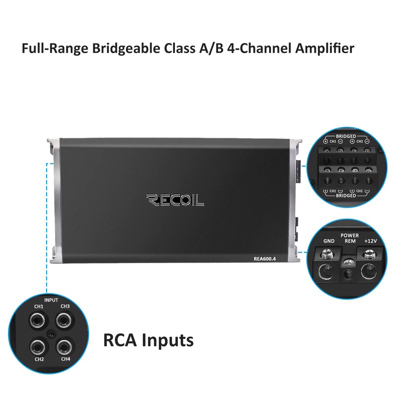 Recoil REA600.4 1040 Watts Full-Range Class A/B 4-Channel Car Audio