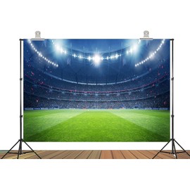PEKRU 7x5ft Fabric Stadium Sports Photography Backdrop, Professional Football Field Background with LED Lights, Crowd Scene, Indoor Arena for Events, Video Production, Parties
