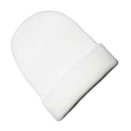 Beanie Hat Mens Ladies Womens Unisex Slouch Winter Woolly Turn Up Knitted (White)