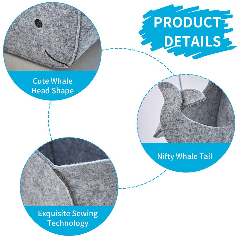 Aynaxcol Storage Basket Felt Storage Bin Whale Shaped Collapsible &