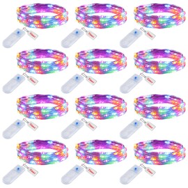 Minetom 12 Pack Pastel LED Fairy Lights with Timer - 7ft Battery Operated String Lights for Easter Day Decor DIY Crafts Wedding Table Centerpieces