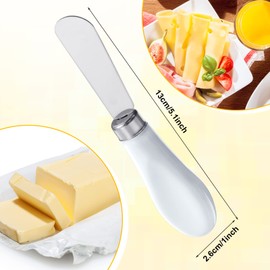 Mixweer 4 Pcs Butter Knife Stainless Steel Butter Spreader Knife with White Porcelain Handle Wide Blade Cheese Spreader for Kitchen Use, 5.1 Inch