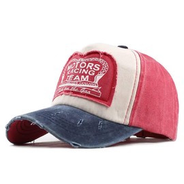 Motorcycle Racing Hat, Retro Vintage Style, Adjustable Strap Distressed Cotton Baseball Cap Trucker Hiking Hat (Cotton, Navy Red)
