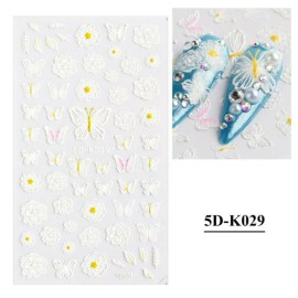 White Butterfly Flower Wedding 5D Nail Stickers Embossed Decals Art Decoration