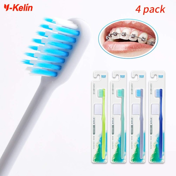 Y-Kelin 4 Pcs U-Shaped Orthodontic Toothbrush Soft Bristle with 4 Toothbrush Head Cover for Orthodontic People Effective Cleaning Teeth