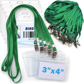 4x3 Name Tags Badge Holder with Lanyard 50 Pack Waterproof Horizontal ID Badge Holder and 50 Pcs Lanyards Nametag for Conferences, Events, and Meetings (Green, 4 X 3 inches)