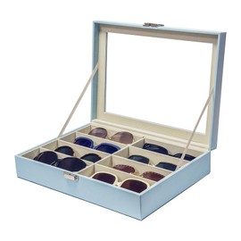 UnionPlus 8-Slots Sunglasses Case Organizer, Eyeglass Glasses Display Holder Collector, Multiple Sunglasses Storage Case, Lychee Blue