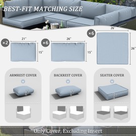 Tounosnt 14 Pcs Outdoor Patio Cushion Covers - Replaceable Waterproof Furniture Cover With Zippers, Non-Slip for Couch, 3 Sizes (Light Blue)