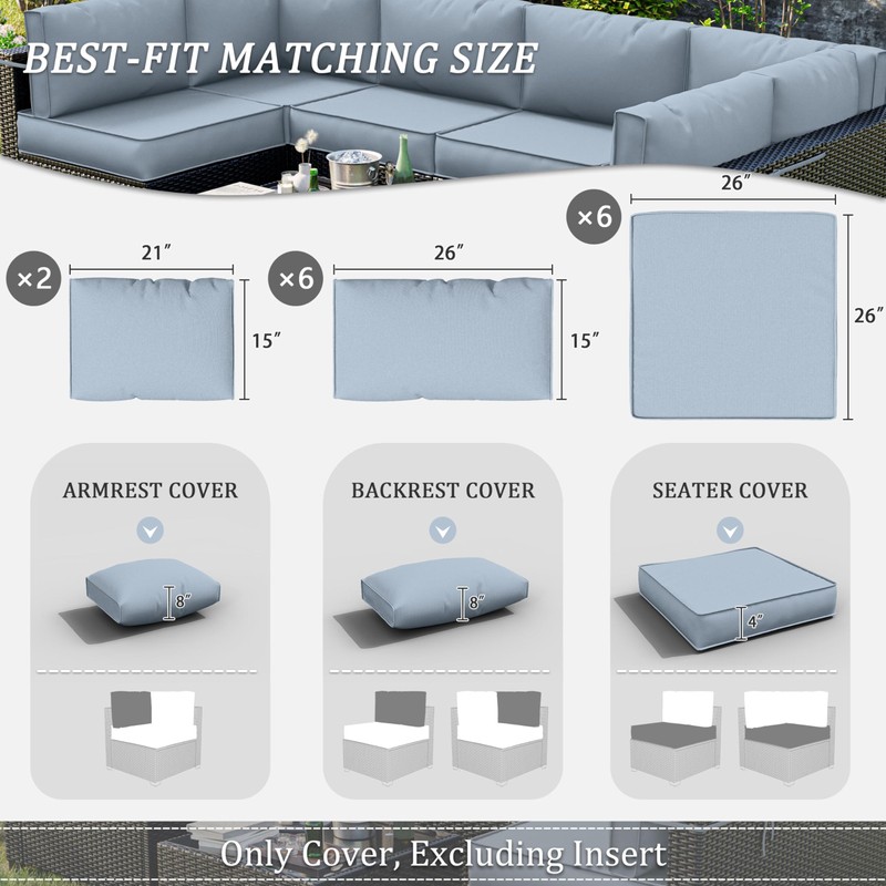 Tounosnt 14 Pcs Outdoor Patio Cushion Covers - Replaceable Waterproof