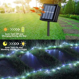 SIOOUI Solar LED Lichterkette Außen, IP65 Wasserdicht Lichtschlauch mit 8 Beleuchtungsmodi, 12m/39.4ft 100LEDs Seil Lichterkette, Solar Dekoration Lichter für Terrasse, Garten, Baum, Party (Weiß)