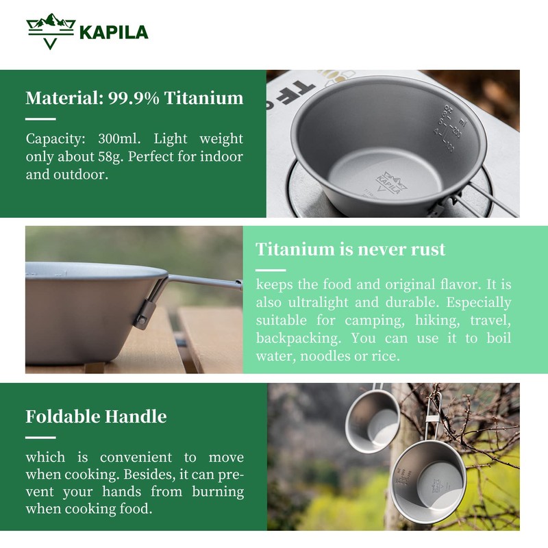 KAPILA 300ml Titanium Bowl with Folding Handle Outdoor Camping Picnic