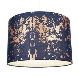 Modern and Unique Navy Midnight Blue Cotton Fabric Lamp Shade with Copper Shimmer Foil Design for Table or Ceiling Usage | 30cm Diameter | 60w Maximum by Happy Homewares