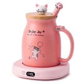 Bsigo Juego de Tazas Lindas de Gato con Calentador de Tazas Inteligente Eléctrico para Hogar y Oficina, Calentador de Tazas para Bebidas, Té o Café con 3 Configuraciones de Temperatura, Apagado
