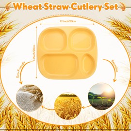 Vesici 8 Pcs 9'' Unbreakable Divided Plates for kids Adults Food Separator Dinner Plates Reusable Compartment Plates Dishwasher Microwave Safe (Yellow, Orange, Dark Green, Navy Blue)