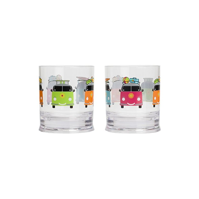 Flamefield CAM693A Camper Smiles Short Tumbler Glasses (Pack of 2)