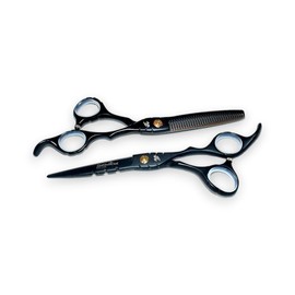 DreamCut Razor Shears and Thinning Shears set with Finger Rests in Matte Black with Gold Accents, 6inches