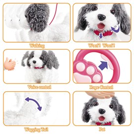 Qutumill Walking Barking Toy Dog Pets with Remote Control Leash, Plush Interactive Puppy Electronic Toy for Kids