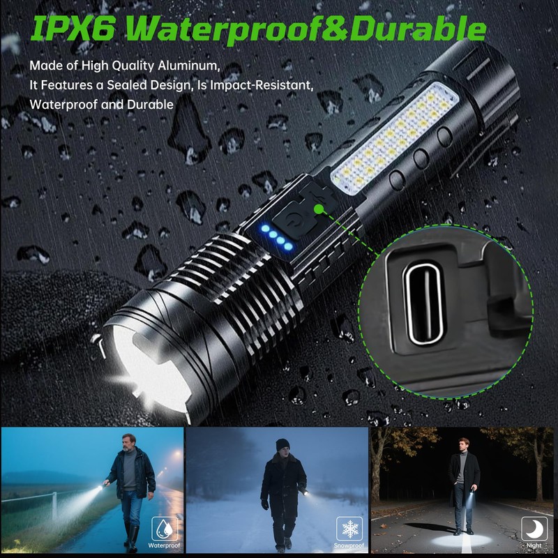 Rechargeable Flashlights High Lumens, 7Modes Flashlight Rechargeable, Super Bright LED