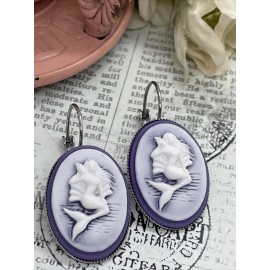 FANCY FOX BOUTIQUE Mermaid Purple Silver  Wedding Gift Anniversary Earrings Cameo Birthday Brass