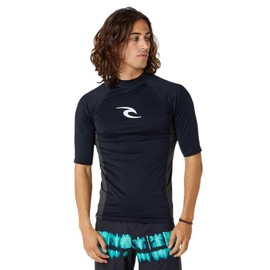 RIP CURL Mens Waves UPF Performance Short Sleeve Rash Vest Top - Black - UV Sun Protection and SPF Properties