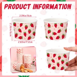 Funnymoom 50 Pack Strawberry Ice Cream Cups 9 oz Red Strawberry Disposable Dessert Bowls Paper Soup Bowls Summer Fruit Party Supplies for Hot or Cold Food Sweet One First Birthday Baby Shower Party
