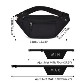 Pinsheng Belt Bag for Men and Women, Waterproof Bum Bag with Headphone Port and 3 Zip Pockets, Adjustable Belt for Cycling, Running, Jogging, Outdoor Workout, black, Fashion