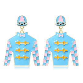 Derby Earrings for Women Derby Riding Suit Earrings Kentucky derby Race Day Earings Enamel Silks Dangle Earring derby Horse Racing Accessories Outfits Jewelry Gifts (Blue)
