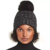 Kyi Kyi Knitted Women's Faux-Fur Pom Pom Beanie Hat, Black,