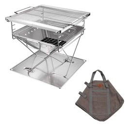 CAMPINGMOON 3-in-1 Portable Stainless Steel Wood Burning Grill and Fire Pit 14x15.35-inch with Carrying Bag MT-035