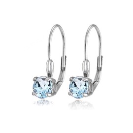 Sterling Silver Genuine or Created Gemstone 6mm Round Leverback Earrings, Metal, Topaz,