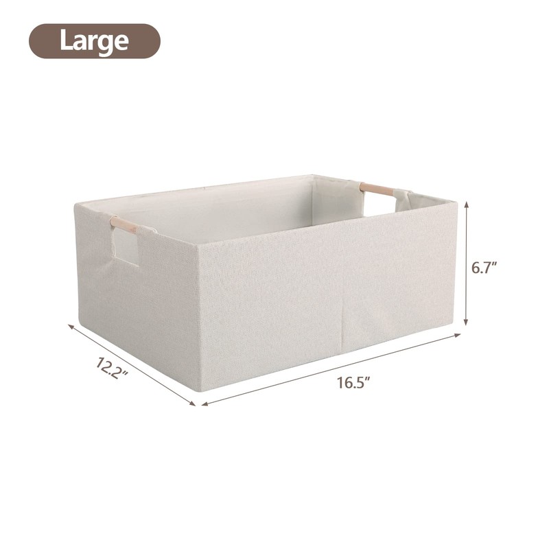 Fabric Storage Bin 3 Pack Foldable Cotton Linen Storage Basket