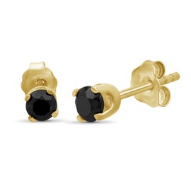 JEWELEXCESS 1/2 CTW Black Diamond Stud Earrings - 14k Gold Plated | Hypoallergenic Studs for Women - Round Cut Set with Push Backs