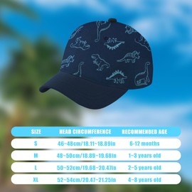 Baby Baseball Cap, Dinosaur Pattern Baseball Cap, Baby Hat, Sun Hat, Adjustable Cartoon Toddler Sun Hats for Boys Girls Toddler, navy, 6-12 months