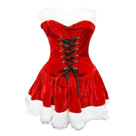 Bslingerie Miss Santa Claus Christmas Costume Dress and Hat (M, Red)