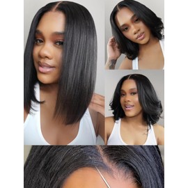 Julia Hair 10 Inch Yaki Straight Bob Wig 13x4 HD Pre-Cut Lace Front Wig Put On and Go Glueless Short Bob Wig Pre Everything Pre Plucked Hairline Bleached Bye Bye Knots with Ear Tape Ready to Go