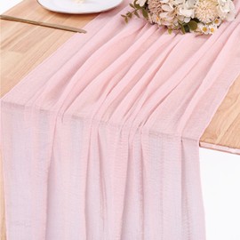 SAJOO Blushing Pink Cheesecloth Table Runner 10ft Gauze Table Runner for Wedding Baby Bridal Shower Party 35x120 Inches Boho Rustic Long Cheese Cloth Table Runner Spring Home Decorations